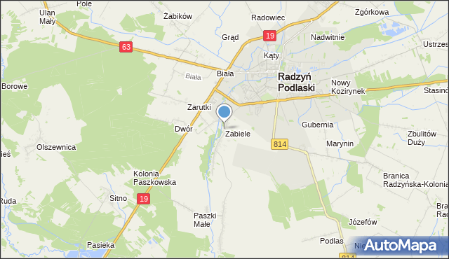 mapa Zabiele, Zabiele gmina Radzyń Podlaski na mapie Targeo